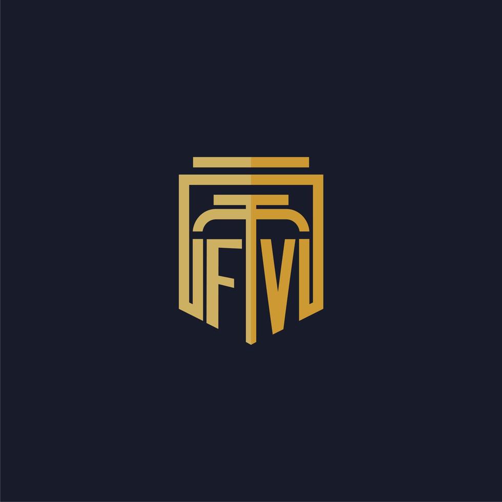 fv logotipo inicial do monograma elegante com design de estilo escudo para mural de parede jogos de escritório de advocacia vetor