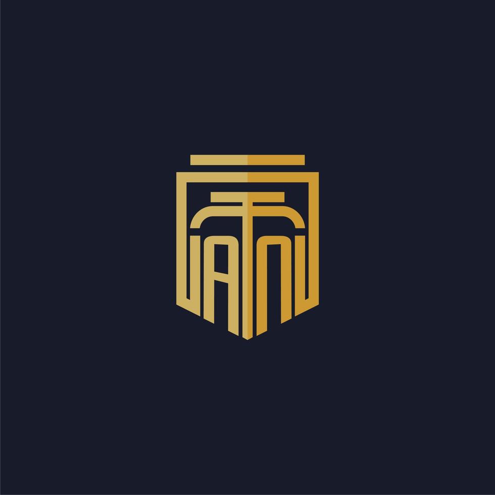 um logotipo de monograma inicial elegante com design de estilo escudo para jogos de escritório de advocacia vetor