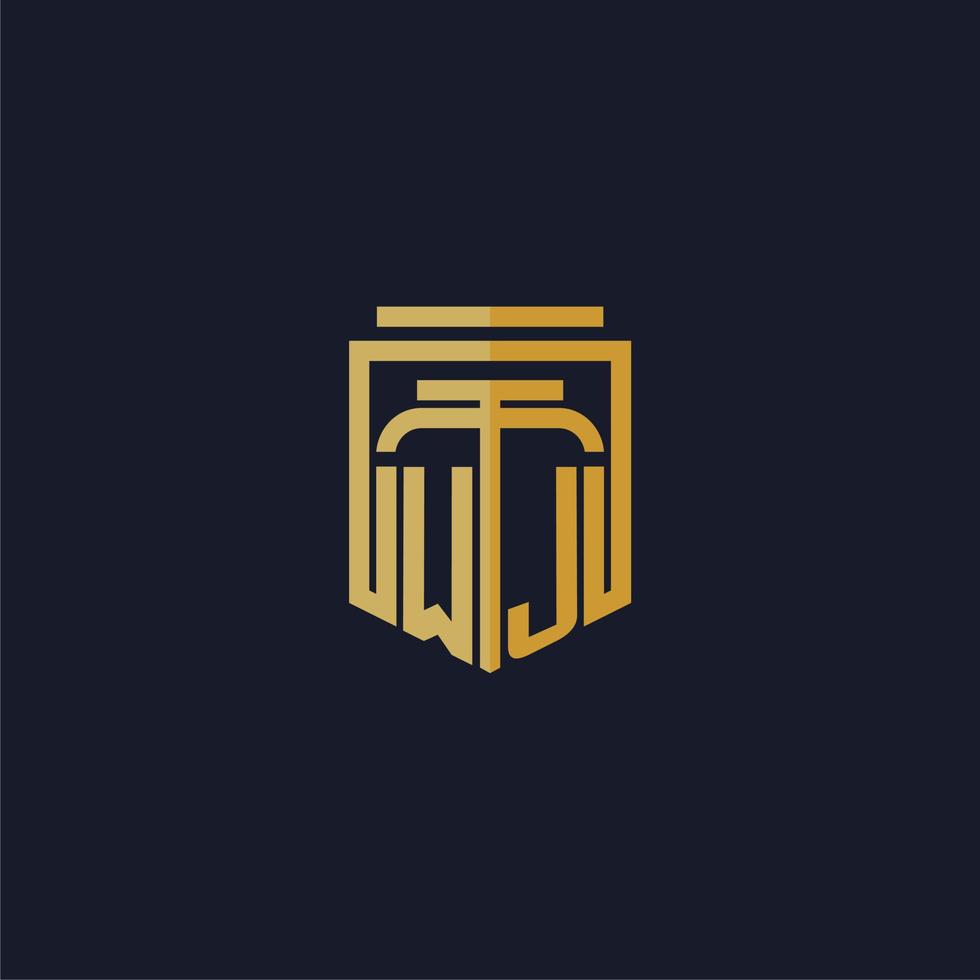 wj logotipo inicial do monograma elegante com design de estilo escudo para mural de parede jogos de escritório de advocacia vetor