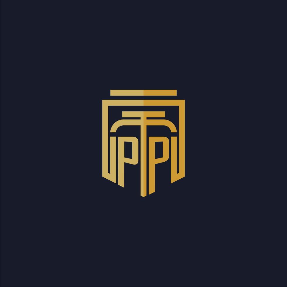 pp logotipo inicial do monograma elegante com design de estilo escudo para mural de parede jogos de escritório de advocacia vetor