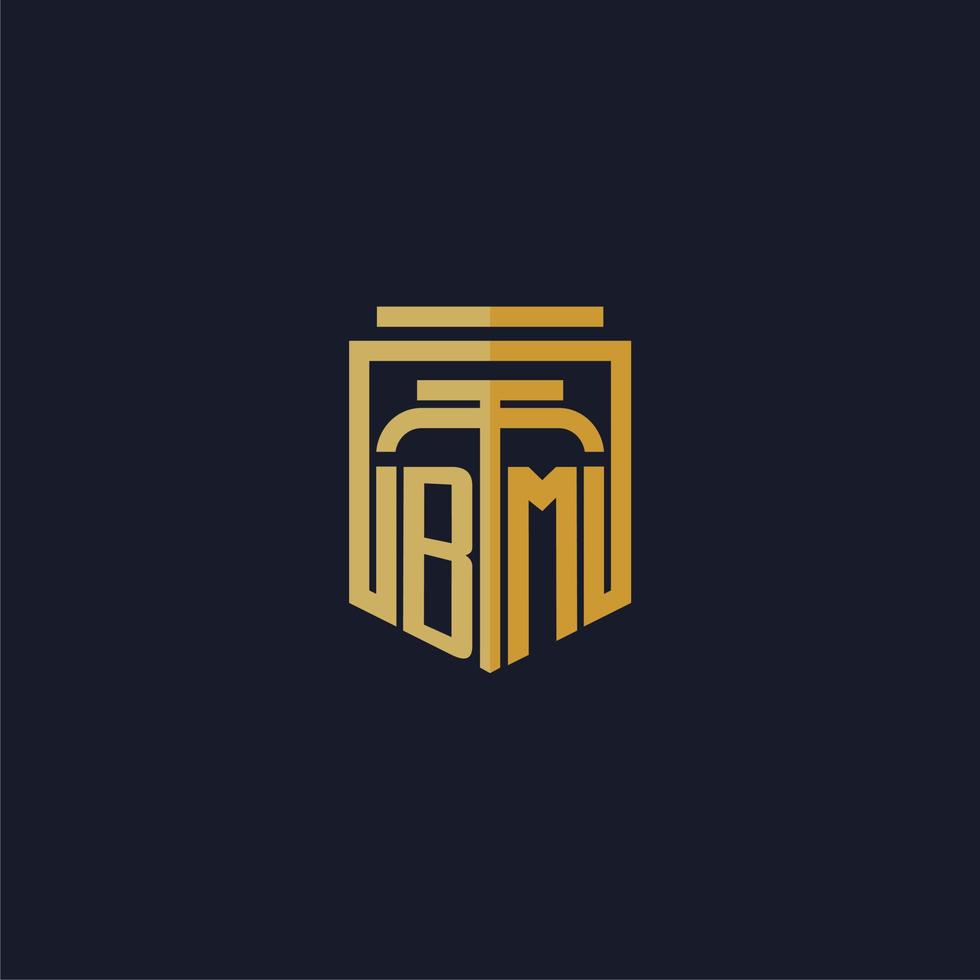 bm logotipo inicial do monograma elegante com design de estilo escudo para mural de parede jogos de escritório de advocacia vetor