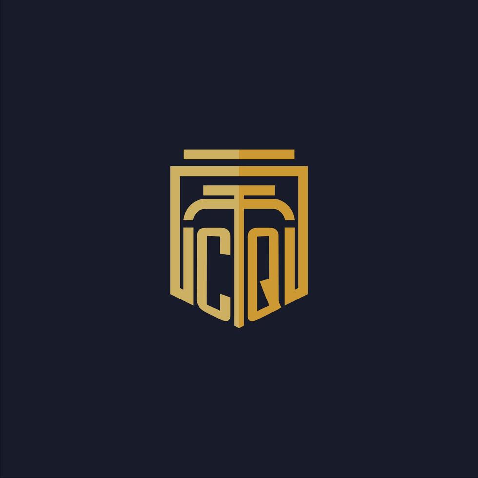 cq logotipo inicial do monograma elegante com design de estilo escudo para mural de parede jogos de escritório de advocacia vetor