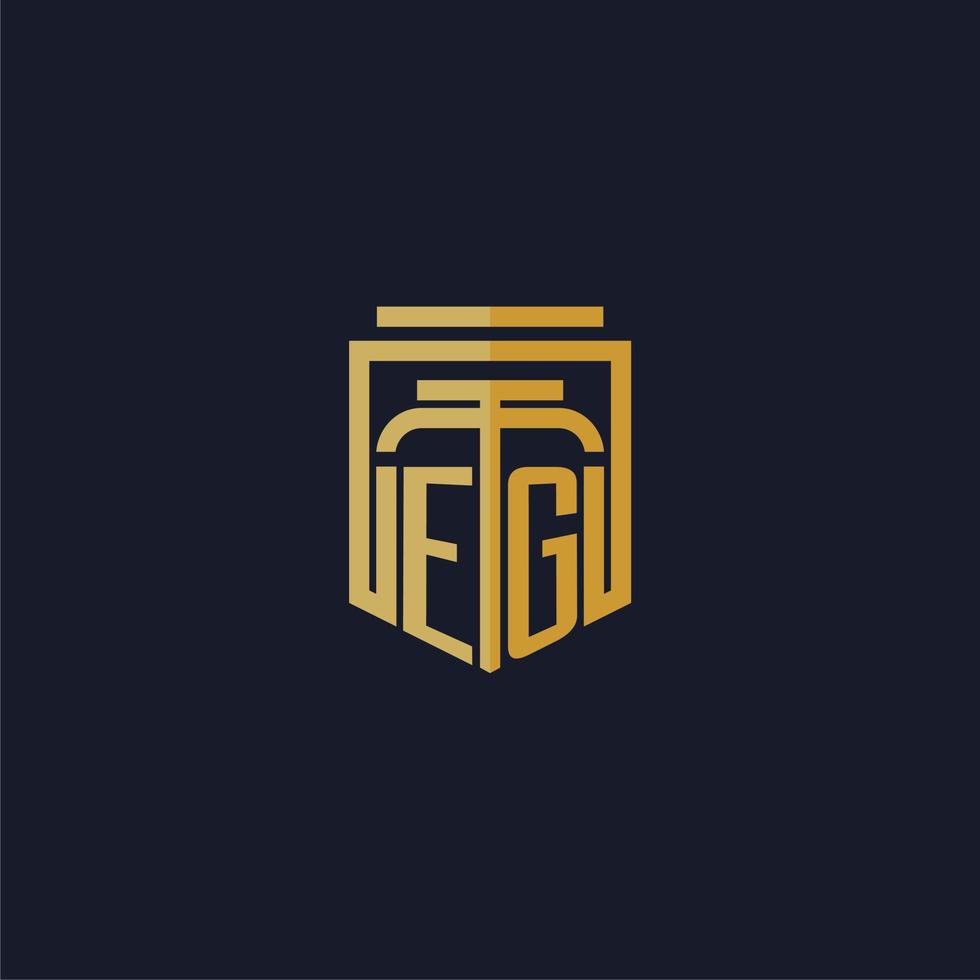 por exemplo, logotipo inicial do monograma elegante com design de estilo de escudo para mural de parede para jogos de escritório de advocacia vetor