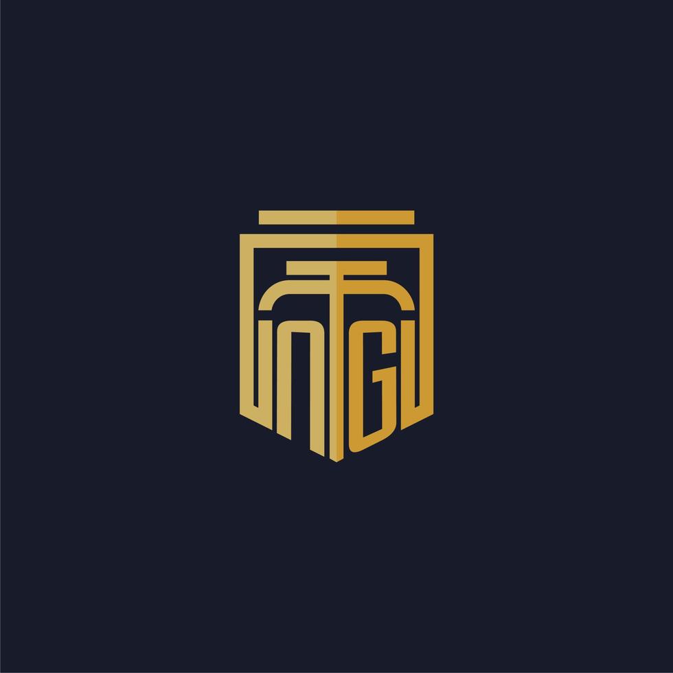 ng logotipo inicial do monograma elegante com design de estilo de escudo para mural de parede jogos de escritório de advocacia vetor