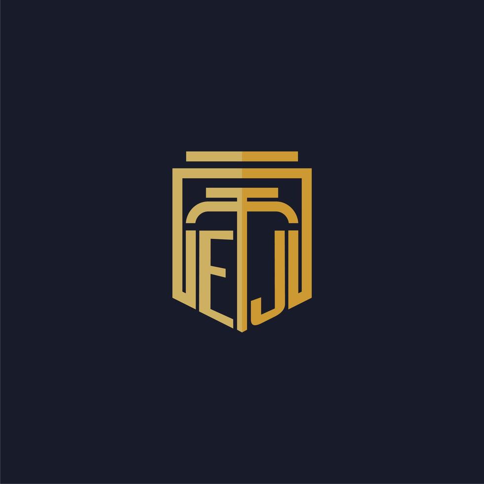 ej logotipo inicial do monograma elegante com design de estilo escudo para mural de parede jogos de escritório de advocacia vetor