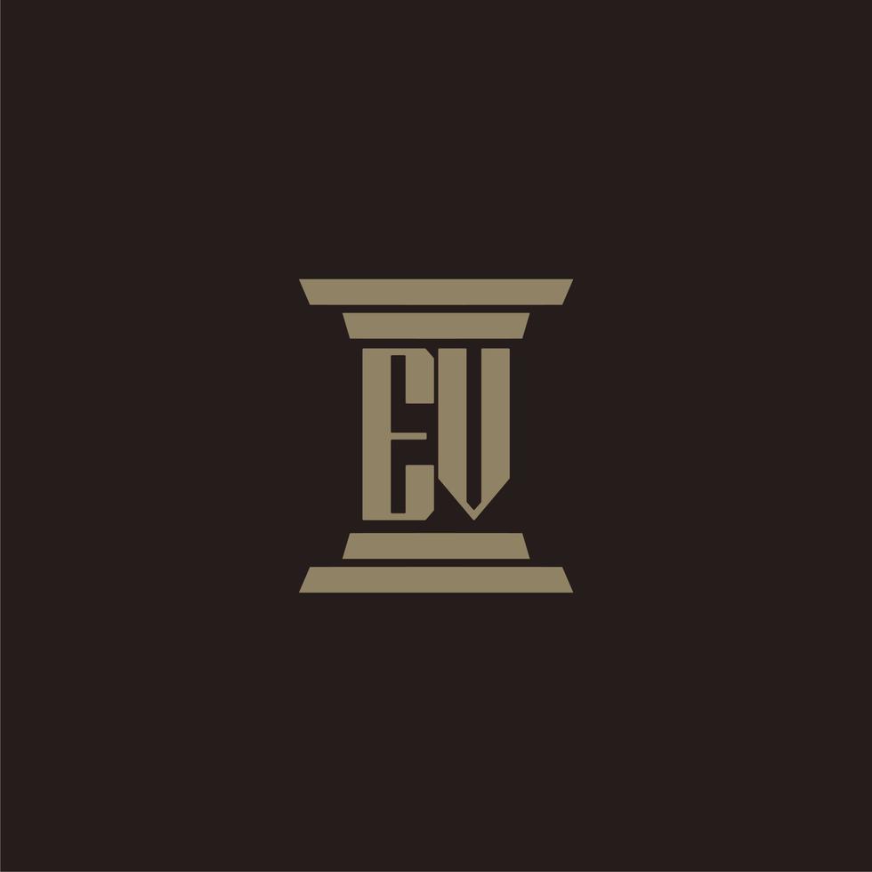 logotipo inicial do monograma ev para escritório de advocacia com design de pilar vetor