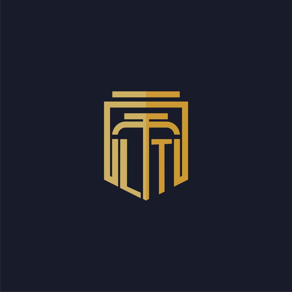 lt logotipo inicial do monograma elegante com design de estilo escudo para mural de parede para jogos de escritório de advocacia vetor