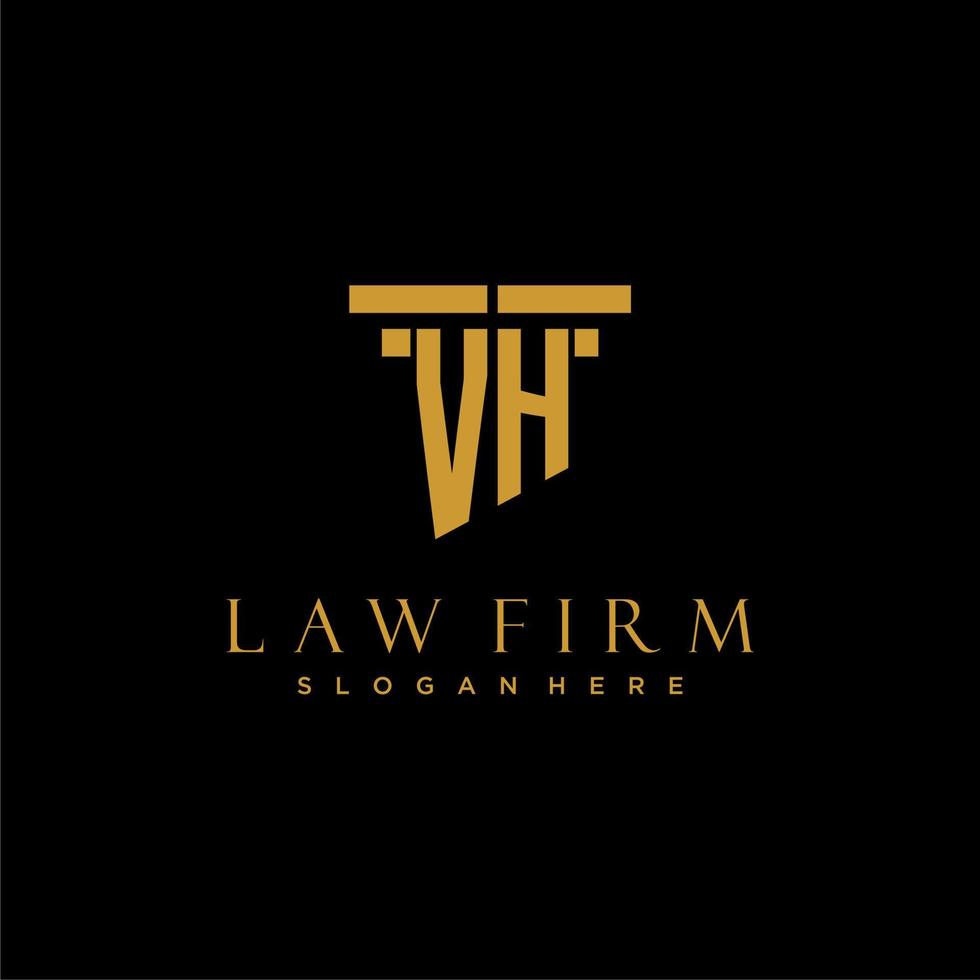 logotipo inicial do monograma vh para escritório de advocacia com design de pilar vetor