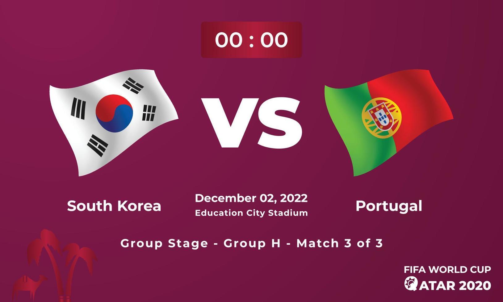 modelo de jogo de futebol coreia do sul vs portugal, copa do mundo da fifa no catar 2022 vetor
