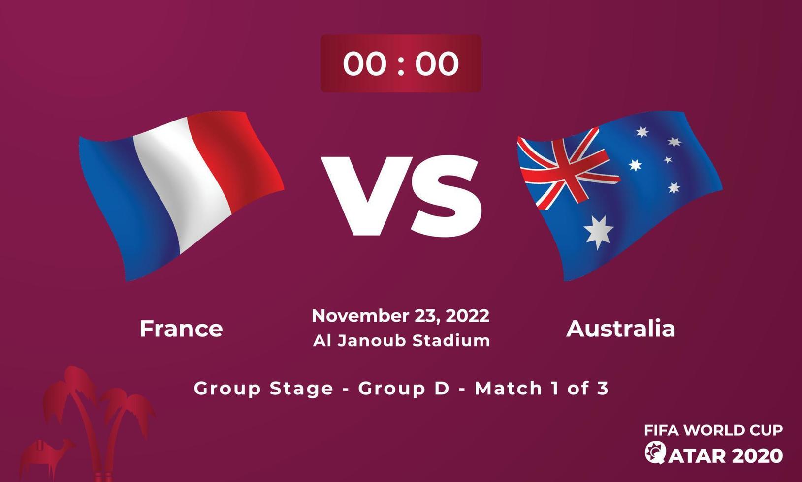 modelo de partida de futebol da frança vs austrália, copa do mundo da fifa no catar 2022 vetor