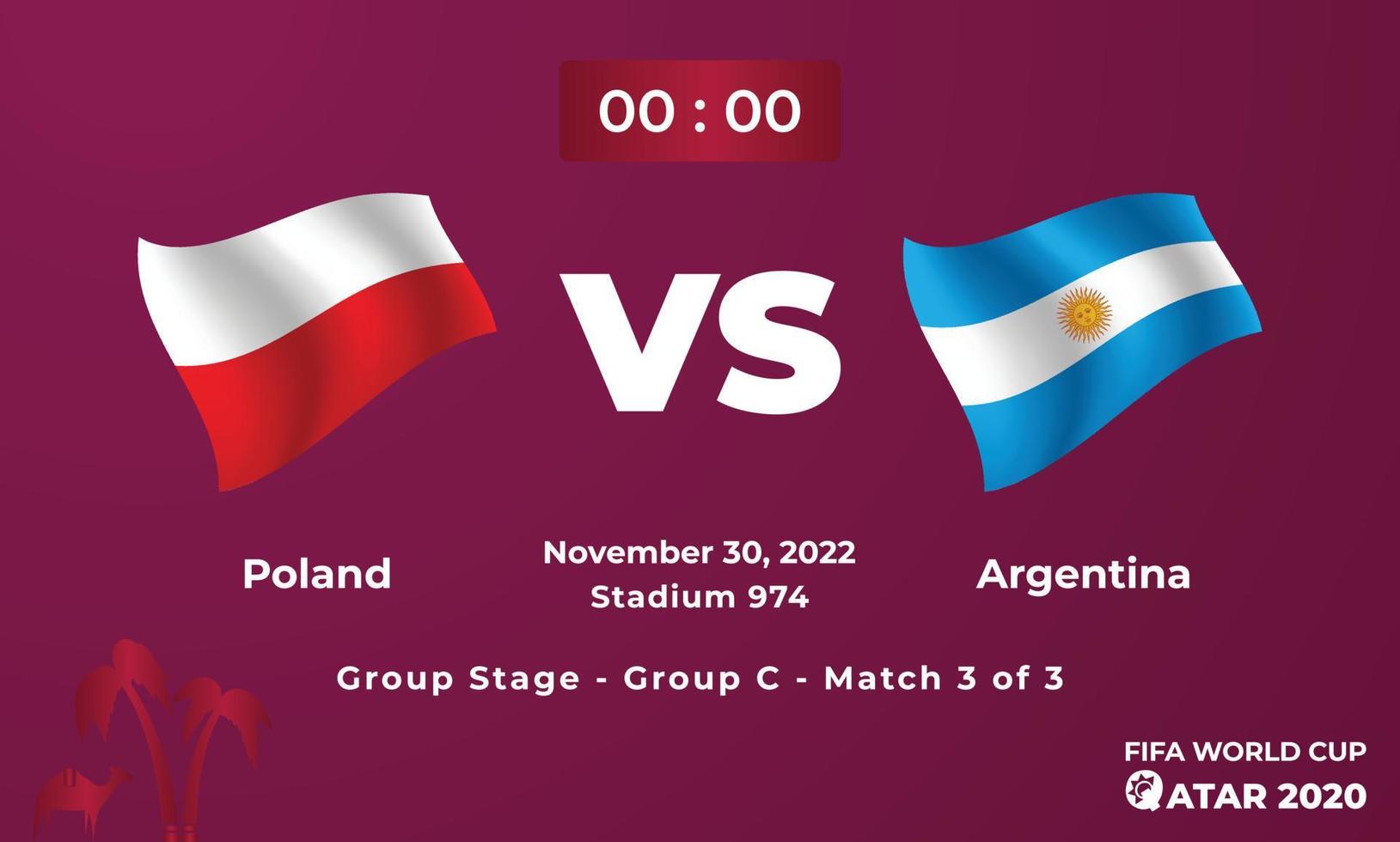 modelo de partida de futebol polônia x argentina, copa do mundo da fifa no catar 2022 vetor