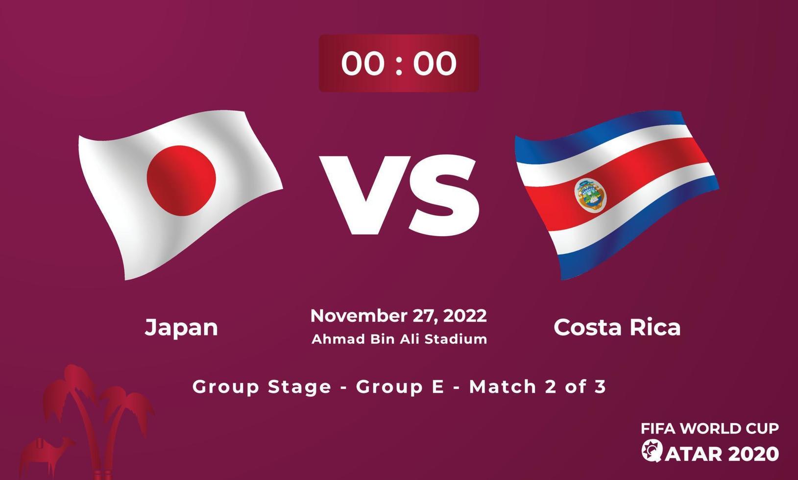 modelo de partida de futebol japão vs costa rica, copa do mundo da fifa no qatar 2022 vetor