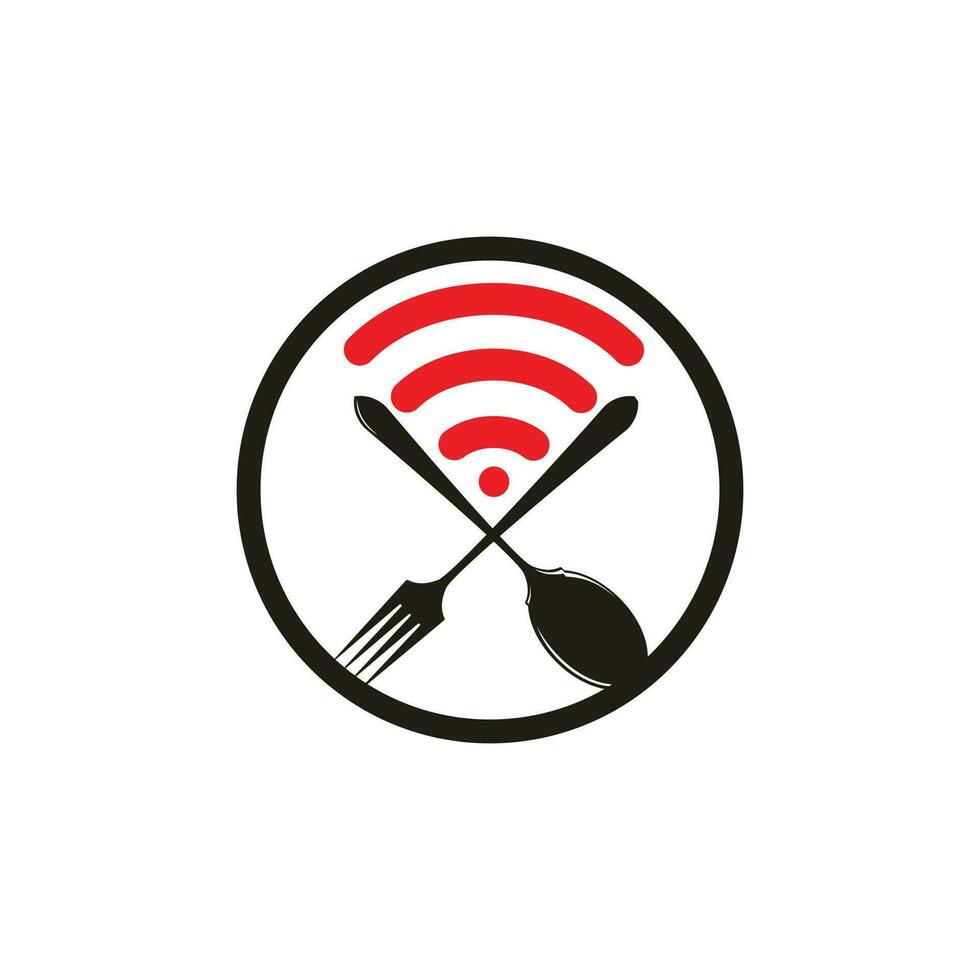 sinal de comida design de logotipo de pedido de comida on-line. peça comida na internet, entrega de refeições no restaurante café online. vetor