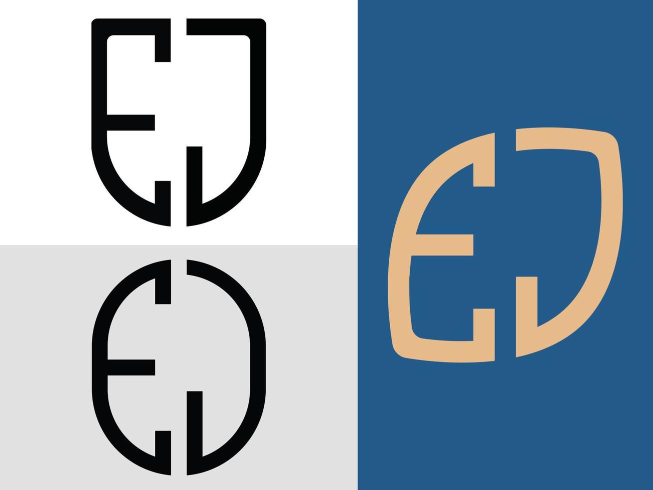 pacote de designs de logotipo ej de letras iniciais criativas. vetor