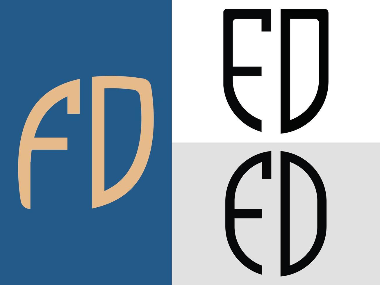 letras iniciais criativas pacote de designs de logotipo fd vetor