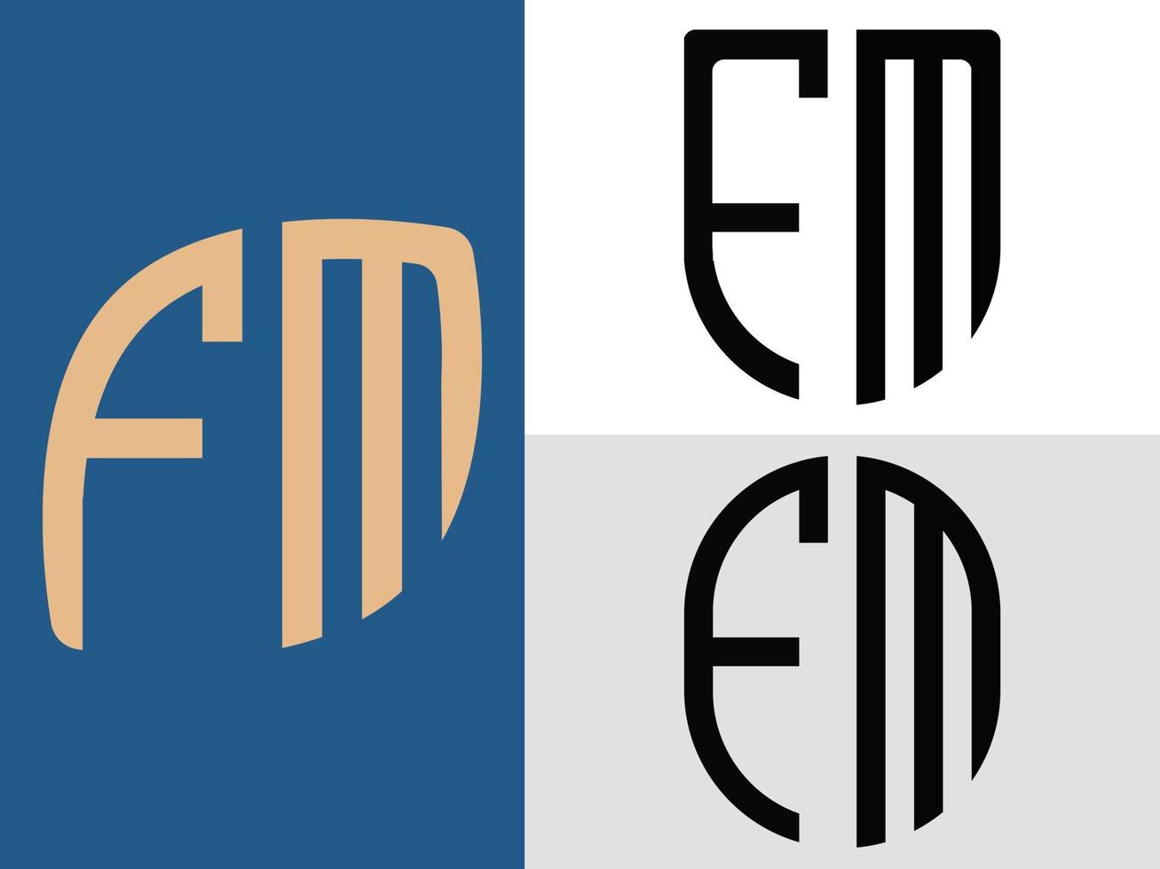 letras iniciais criativas pacote de designs de logotipo fm vetor