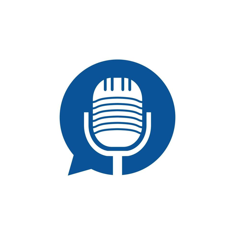 design de logotipo de vetor de conversa de podcast. design de logotipo de bate-papo combinado com microfone de podcast.