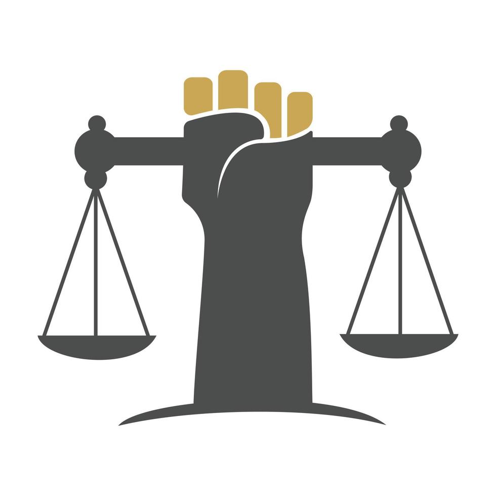 escalas de justiça em design de modelo de logotipo de mão. conceito de logotipo de justiça de revolução. vetor
