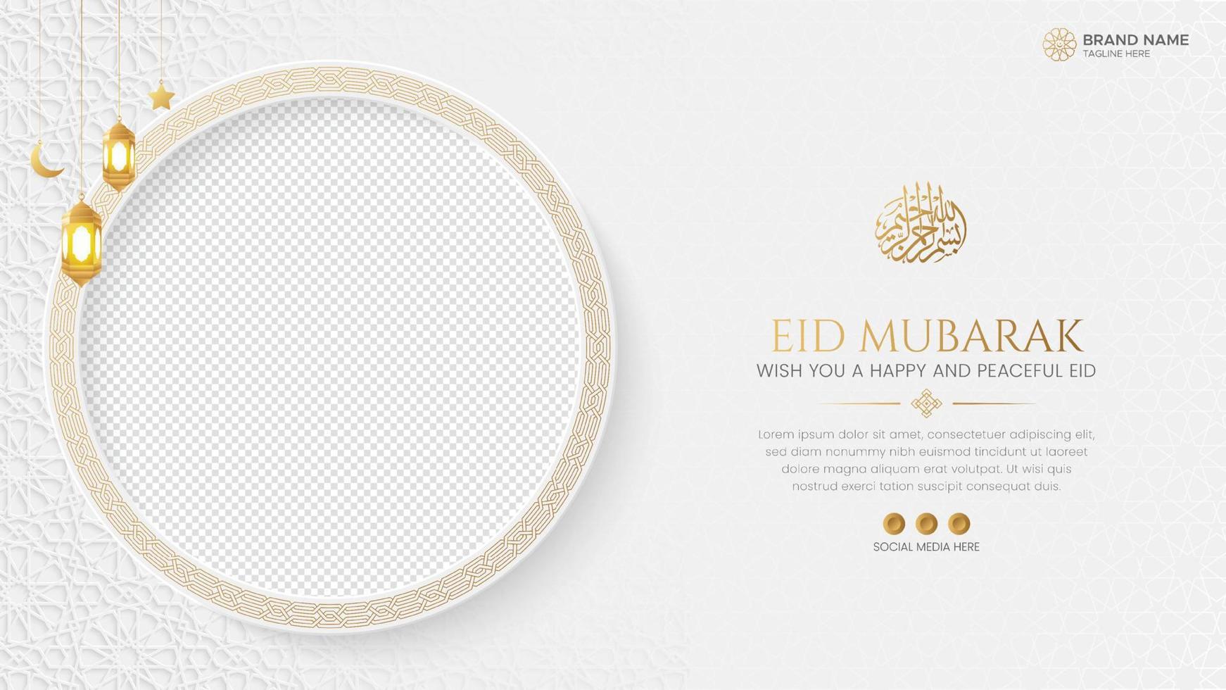 post de mídia social de luxo dourado eid mubarak com padrão de estilo árabe e espaço de cópia para foto vetor