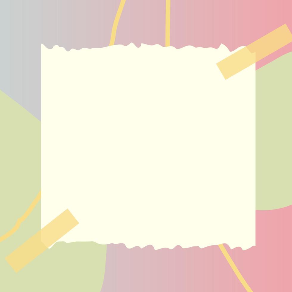 nota de papel quadrado com doodle abstrato e fundo de quadro gradiente vetor