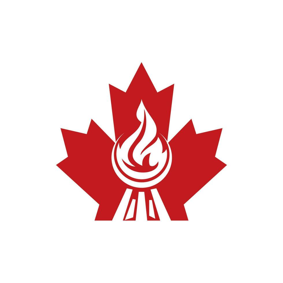 design de logotipo de comida de churrasqueira de canadá. folha de plátano e logotipo de ícone de fogo. vetor