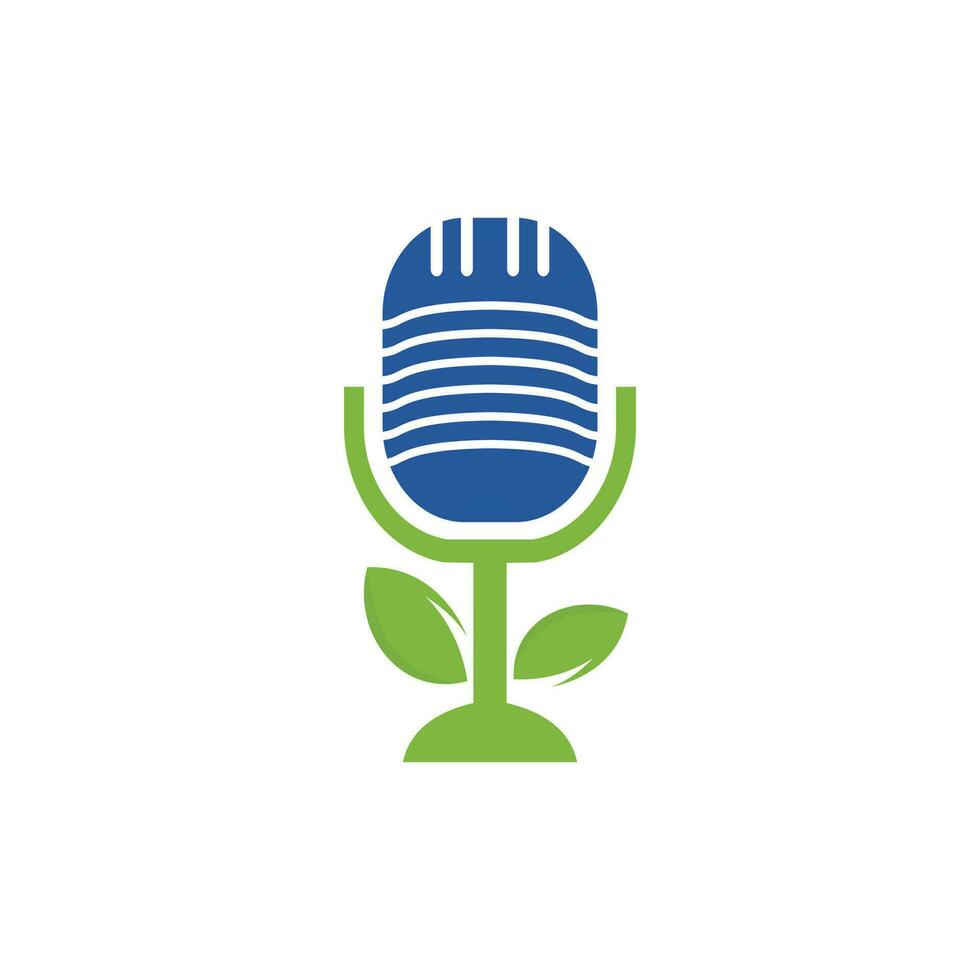 design de logotipo de vetor de ecologia de natureza folha de podcast. logotipo do talk show de podcast com microfone e folhas.