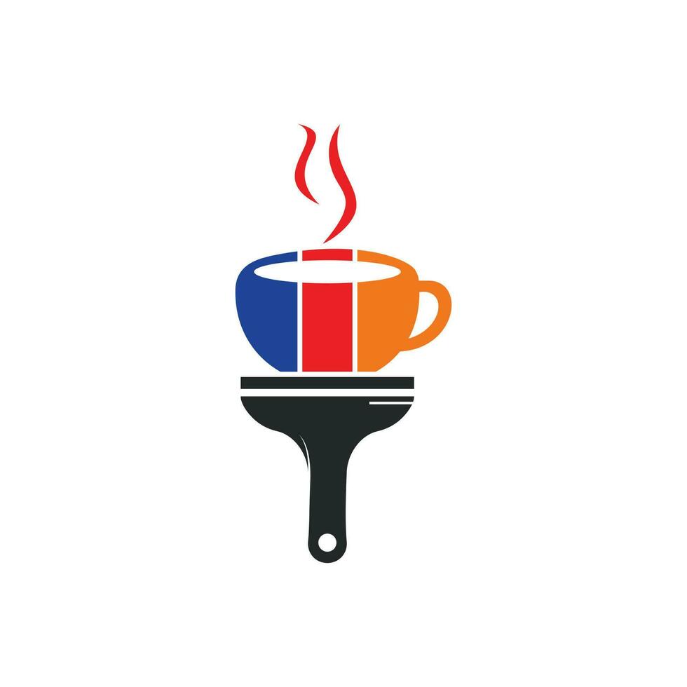 conceito de design de logotipo de vetor de café de artista. caneca de café e ícone de pincel.