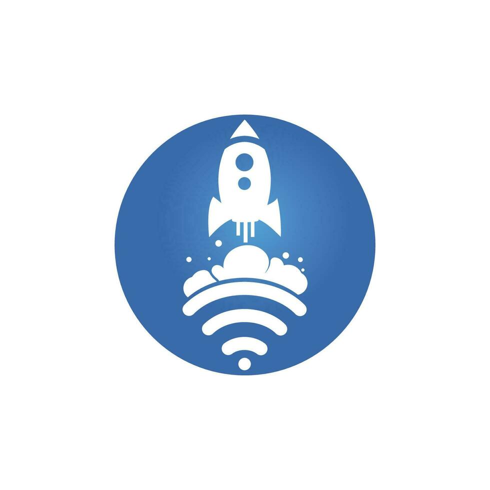 design de logotipo de vetor de foguete wi-fi. símbolo de sinal wifi e vetor de design de foguete.