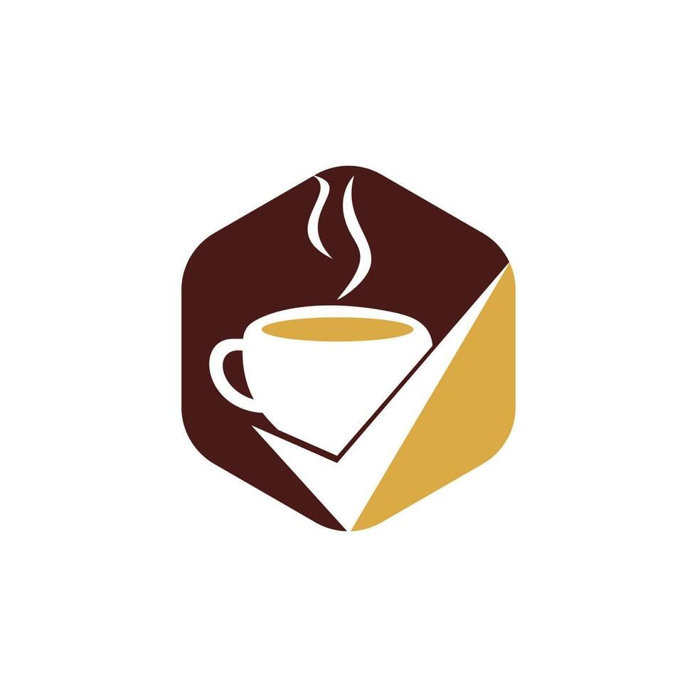 design de logotipo de vetor de verificação de café. xícara de café com uma marca de seleção.