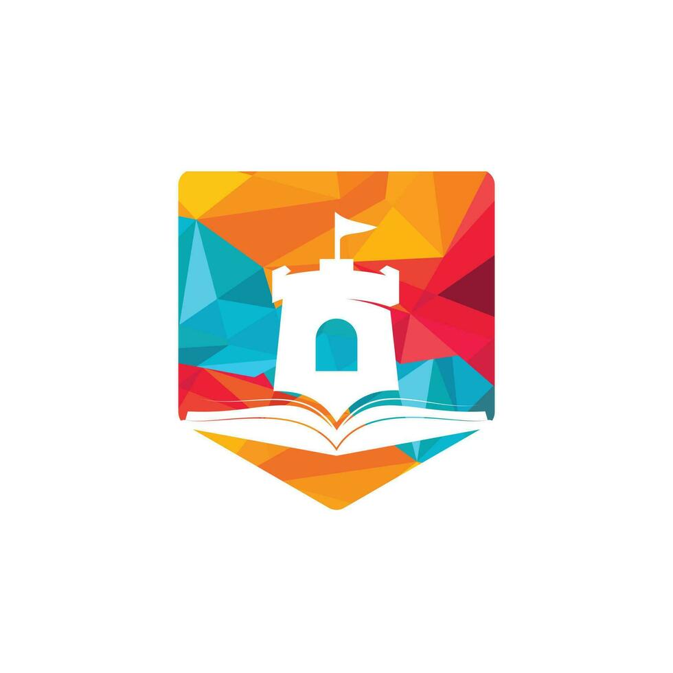 design de logotipo de vetor de livro de castelo. modelo exclusivo de design de logotipo de livraria, biblioteca e fortaleza.