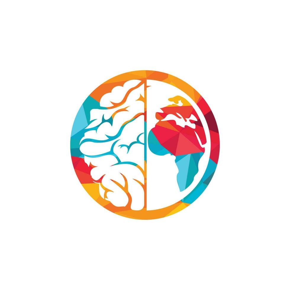 modelo de logotipo de vetor de cérebro mundial. design de símbolo de logotipo do mundo inteligente.