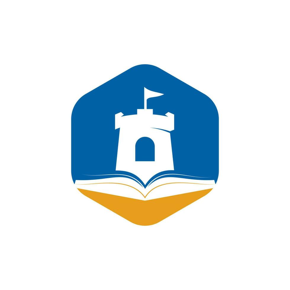 design de logotipo de vetor de livro de castelo. modelo exclusivo de design de logotipo de livraria, biblioteca e fortaleza.
