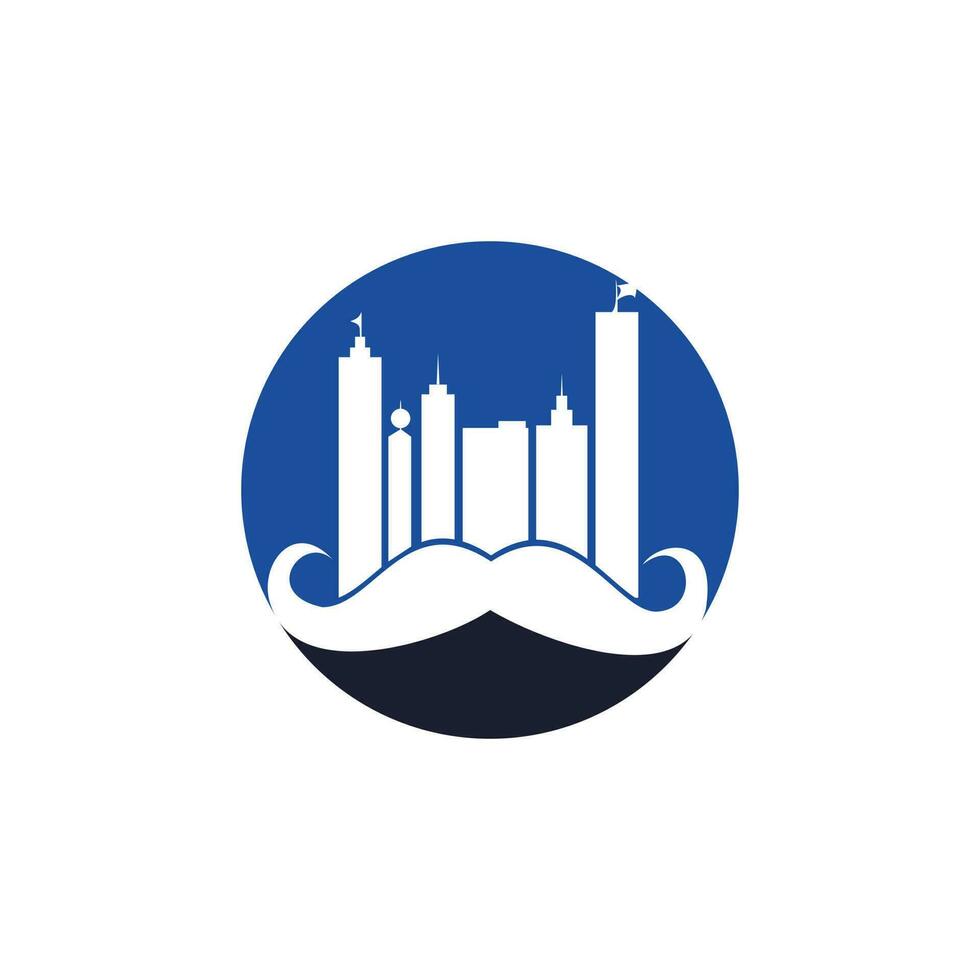 design de logotipo de vetor de edifícios de bigode. conceito de design de logotipo de arranha-céu forte.