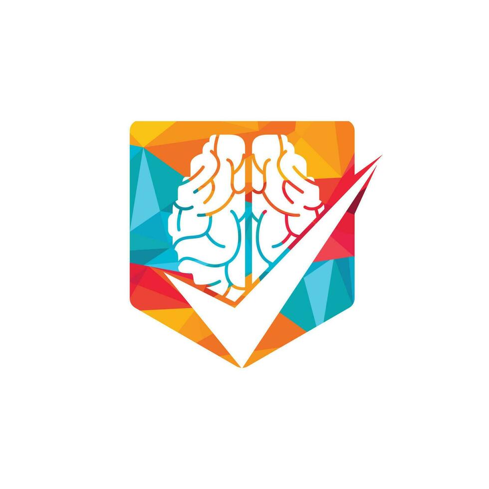 design de logotipo de vetor de verificação de cérebro. logotipo do ícone de cérebro e carrapato.