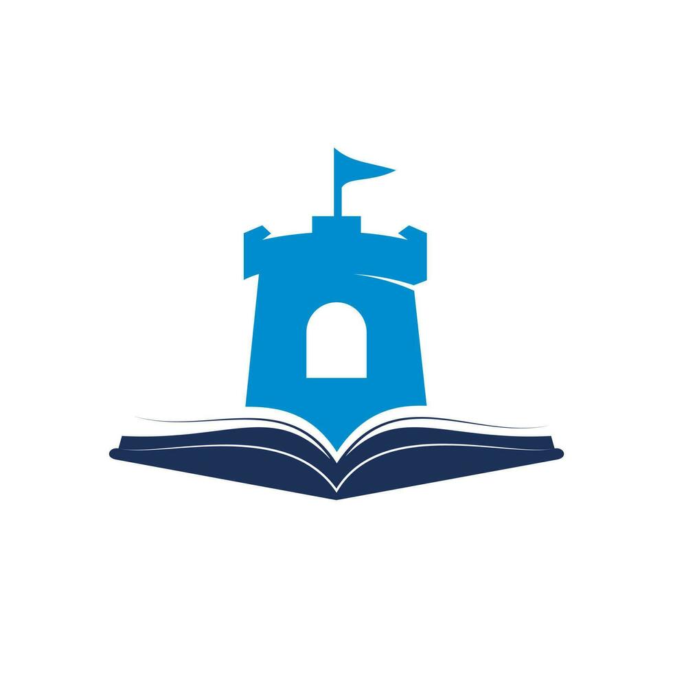 design de logotipo de vetor de livro de castelo. modelo exclusivo de design de logotipo de livraria, biblioteca e fortaleza.