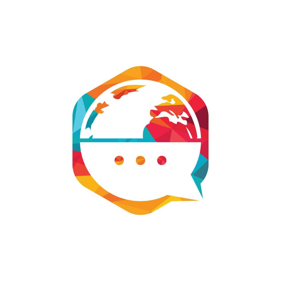 design de logotipo de vetor de bate-papo mundial. logotipo do globo com ícone de conversa de bolha.