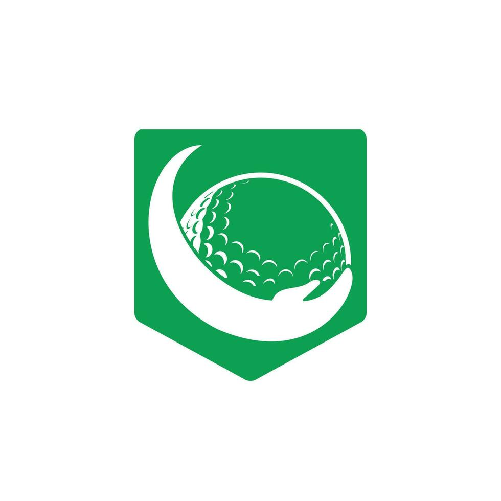 modelo de design de logotipo de vetor de cuidados de golfe. bola de golfe e ícone de mão.