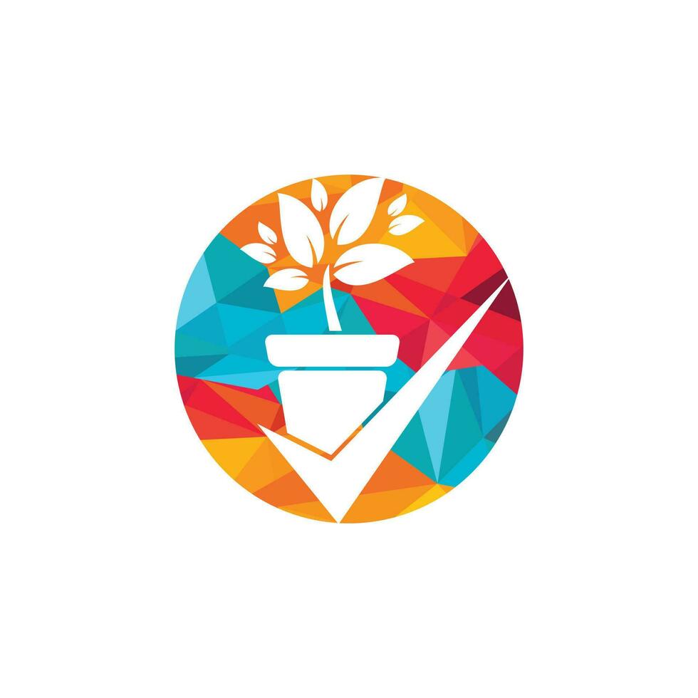 verifique o design do logotipo de vetor de jardim. verifique e ícone de vaso de flores.