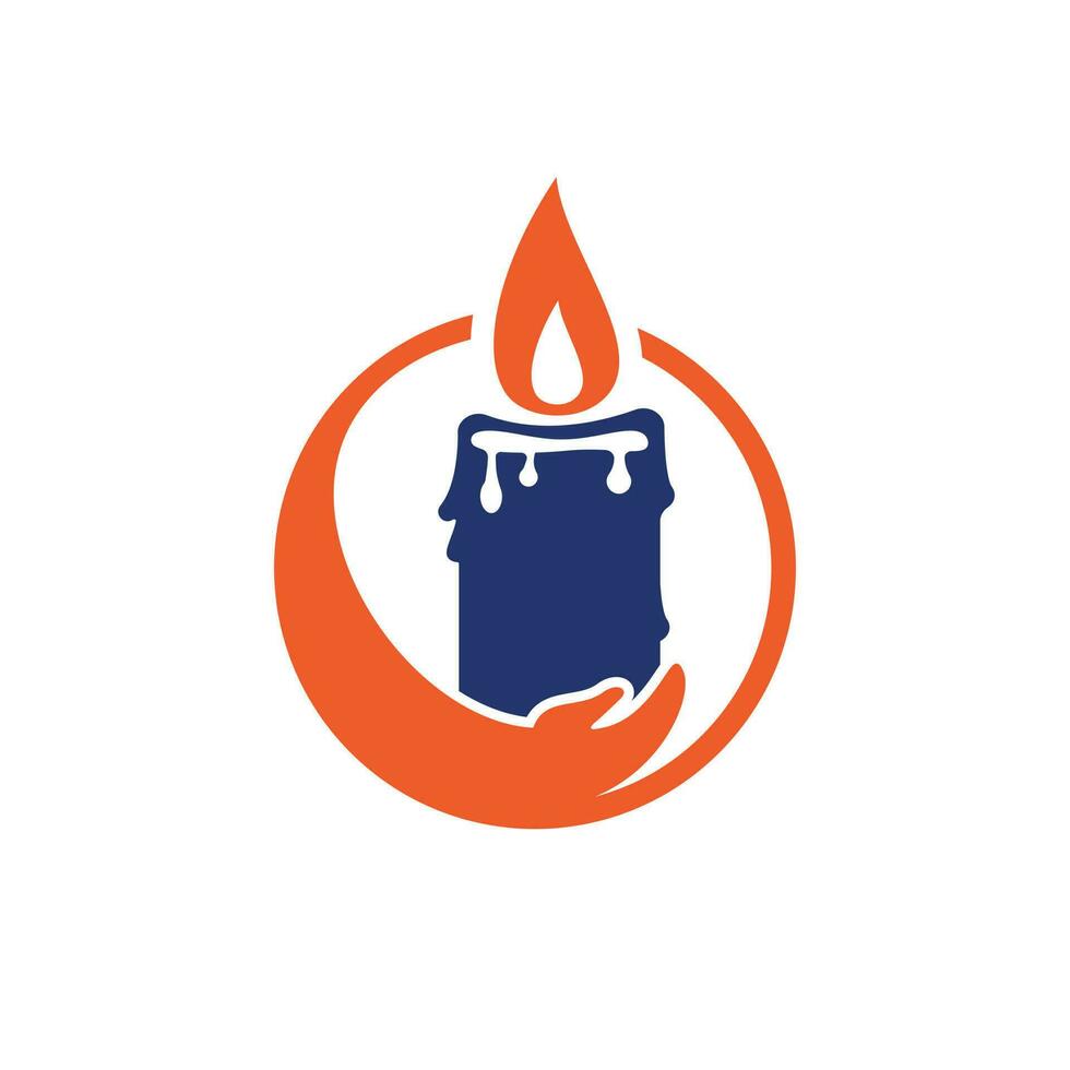 design de logotipo de vetor de cuidados de luz de vela. design de ícone de vela e mão.