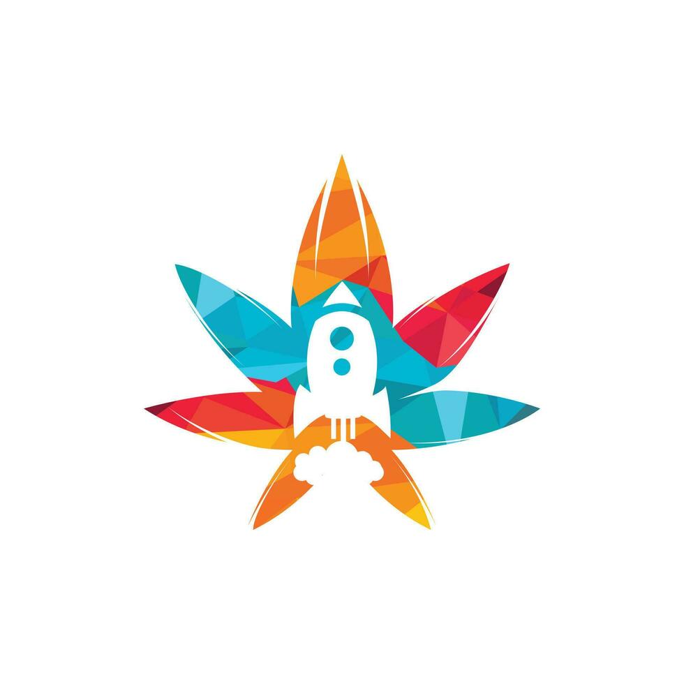 design de logotipo de vetor de foguete de cannabis. modelo de design de logotipo exclusivo de cannabis e nave espacial.