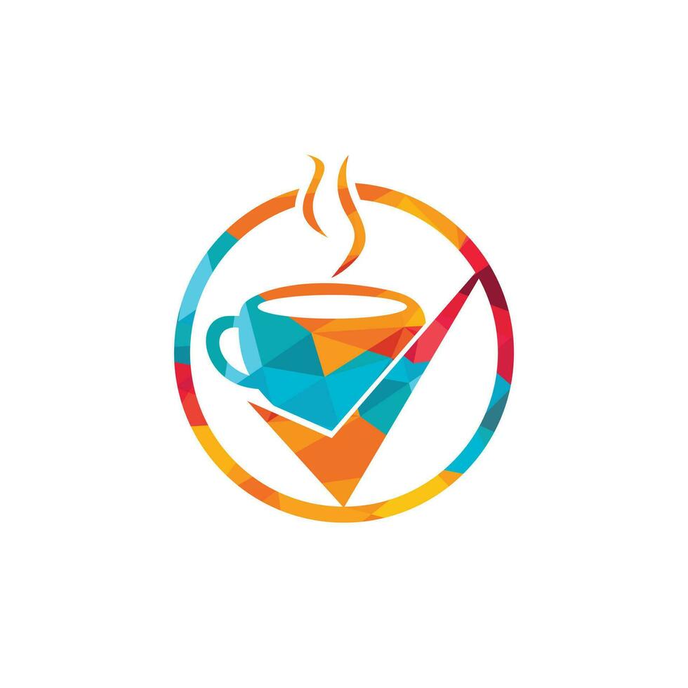 design de logotipo de vetor de verificação de café. xícara de café com uma marca de seleção.