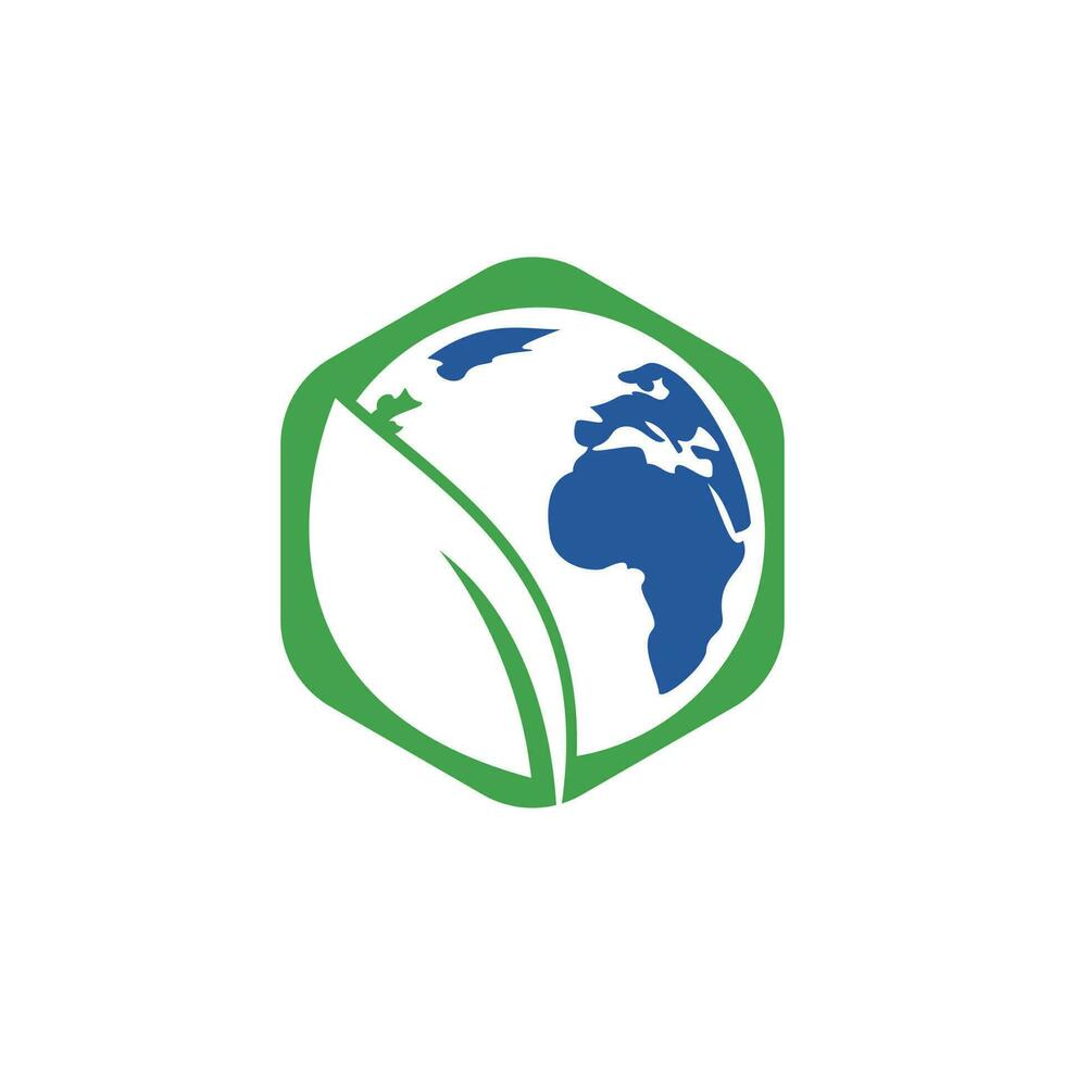 design de logotipo de vetor de folha do globo. modelo de design de logotipo orgânico global e natural.