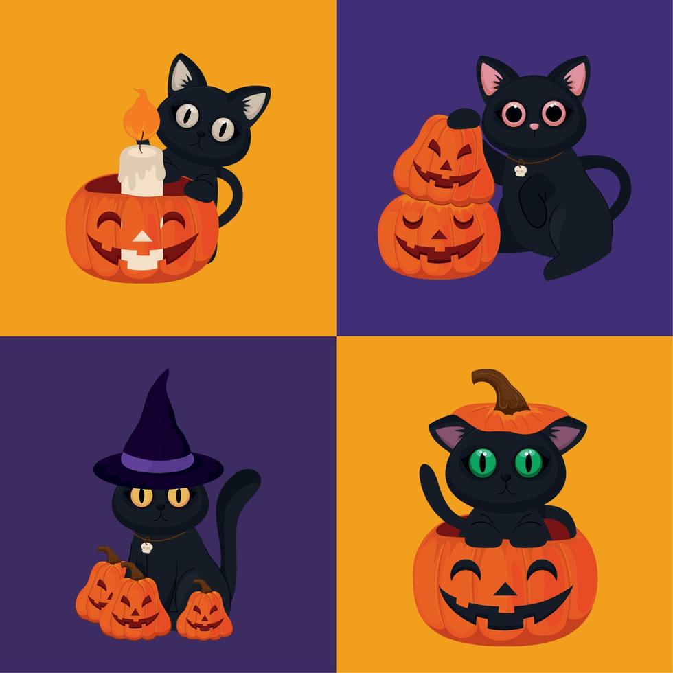 conjunto de gato de halloween vetor