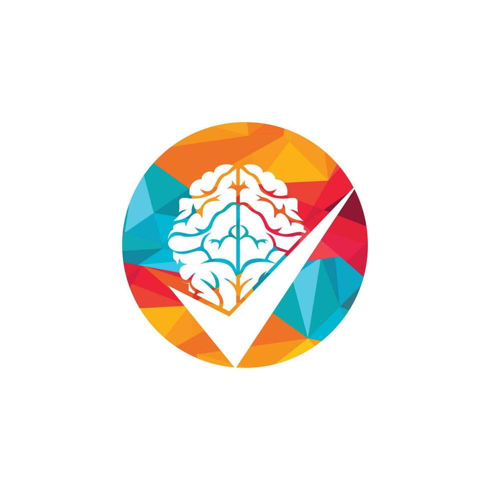 design de logotipo de vetor de verificação de cérebro. logotipo do ícone de cérebro e carrapato.