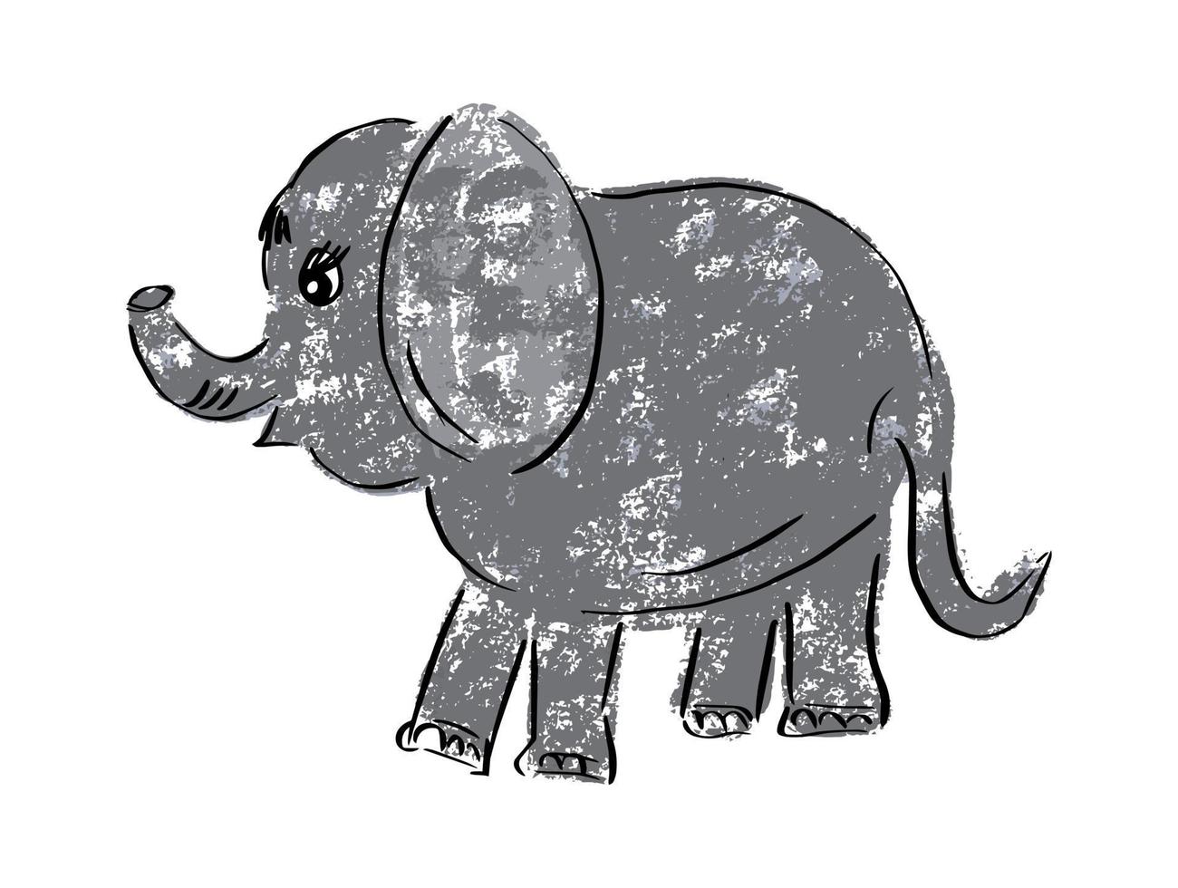 bonito elefante cinza engraçado em estilo cartoon. rabisco. ilustração vetorial. vetor