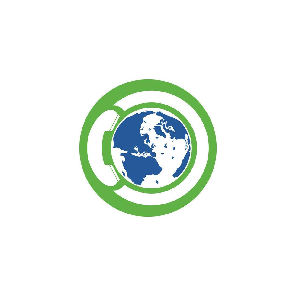 globo com ícone de logotipo de vetor de monofone. design de modelo de logotipo de símbolo de chamada internacional de ícone de chamada e globo.