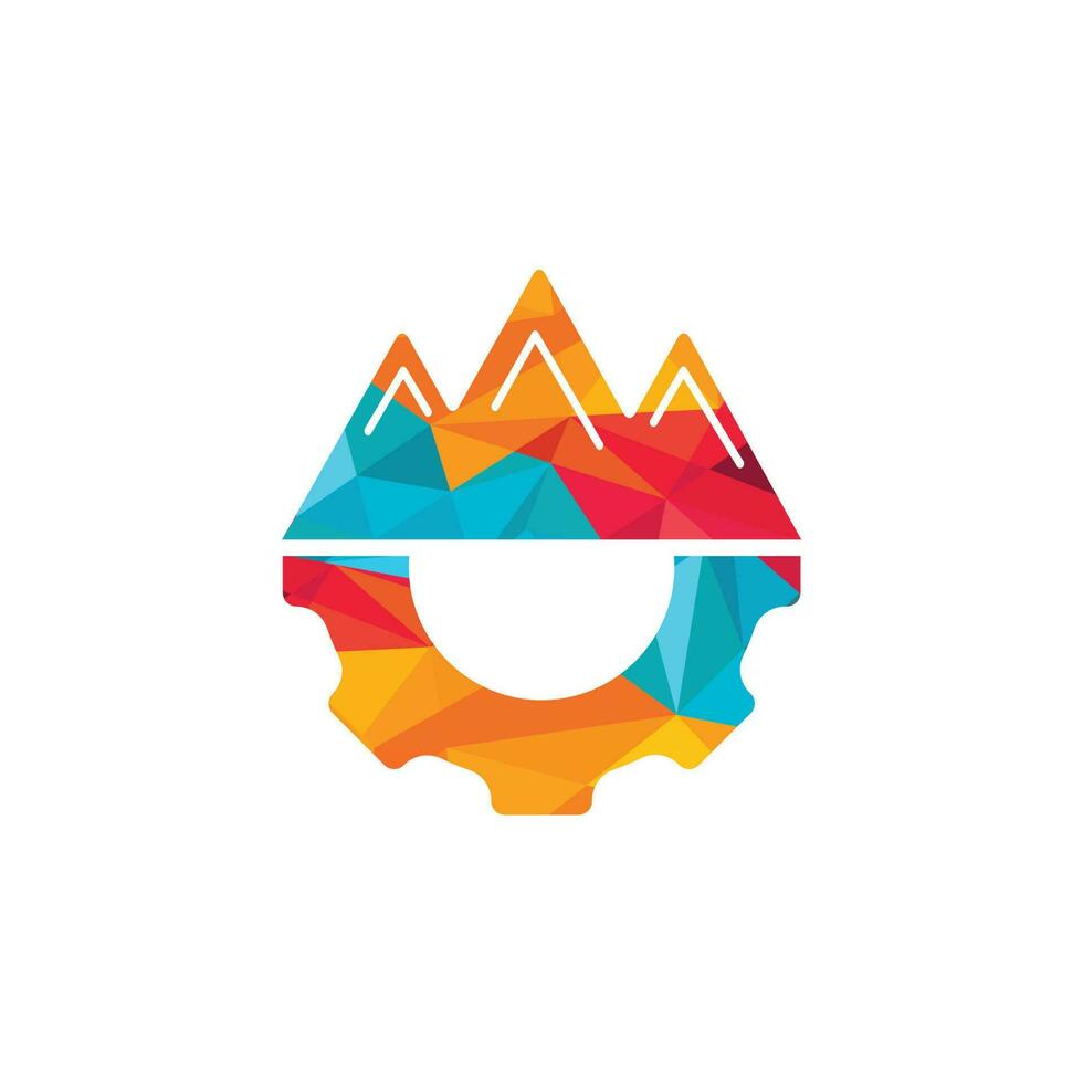 design de logotipo de vetor de engrenagem de montanha. natureza e símbolo ou ícone mecânico.