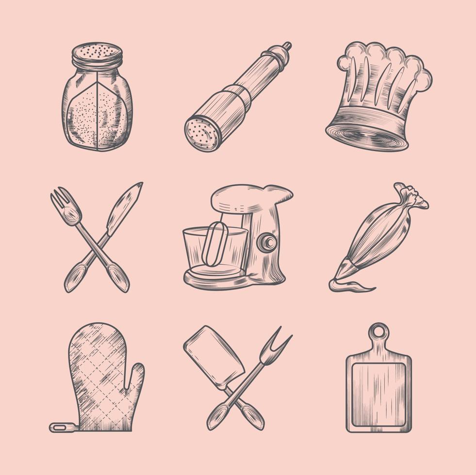 utensílios de cozinha ícones vetor