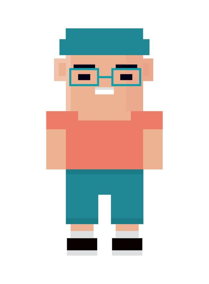 menino de óculos pixel 8 bits vetor