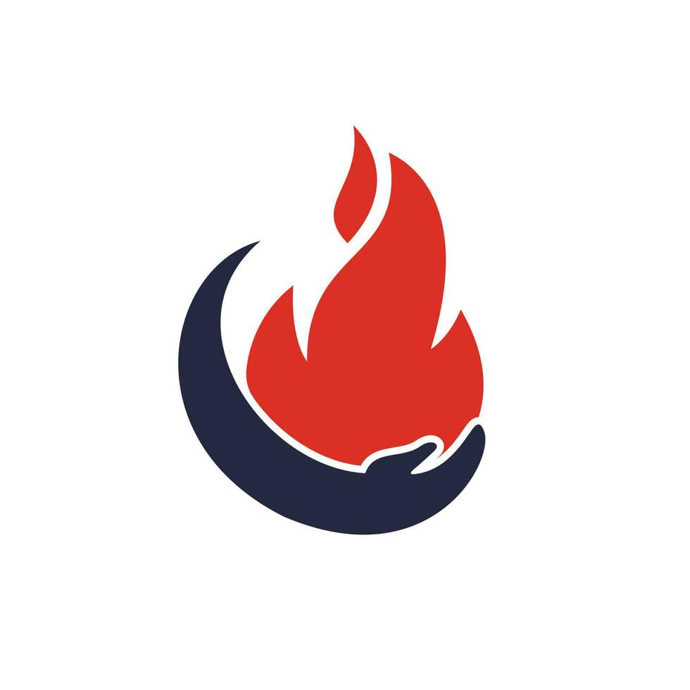 conceito de design de logotipo de vetor de cuidados de fogo. mão e design de logotipo de ícone de fogo.